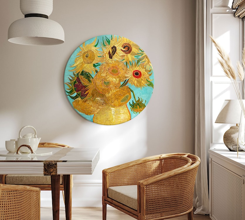Obraz okrągły Wazon z dwunastoma słonecznikami Vincent van Gogh średnica 60 cm  - zdjęcie 2