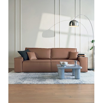 Kanapa rozkładana trzyosobowa Farese Cuero z pojemnikiem brązowa ekoskóra łatwoczyszcząca