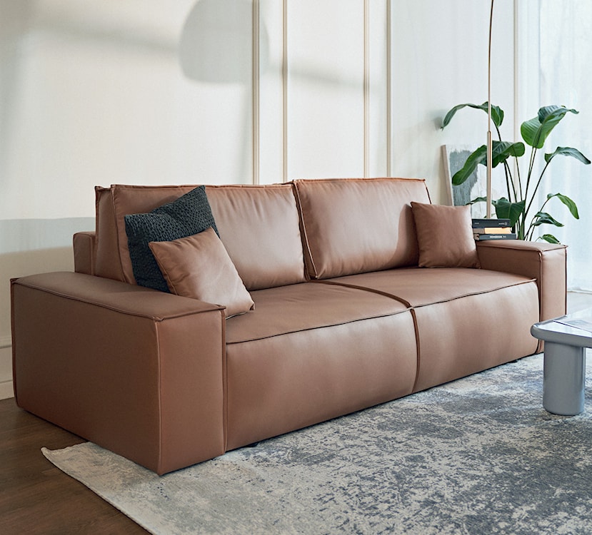 Kanapa rozkładana trzyosobowa Farese Cuero z pojemnikiem brązowa ekoskóra łatwoczyszcząca  - zdjęcie 3