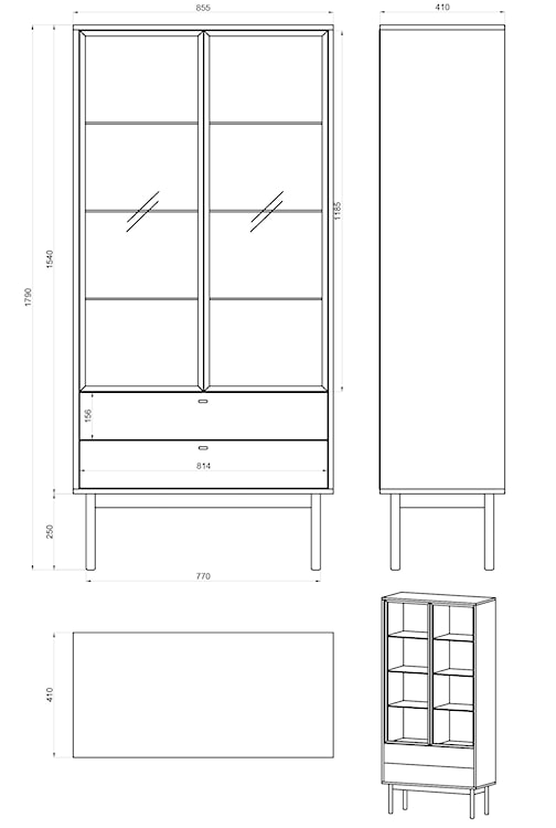 Witryna wysoka Olar 85cm z dwiema szufladami Jesion Portland czarny  - zdjęcie 8