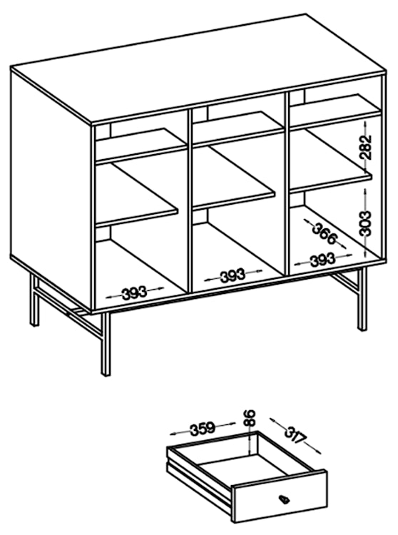 Komoda trzydrzwiowa Oktio z trzema szufladami 125 cm beż piaskowy na złotych nogach  - zdjęcie 11