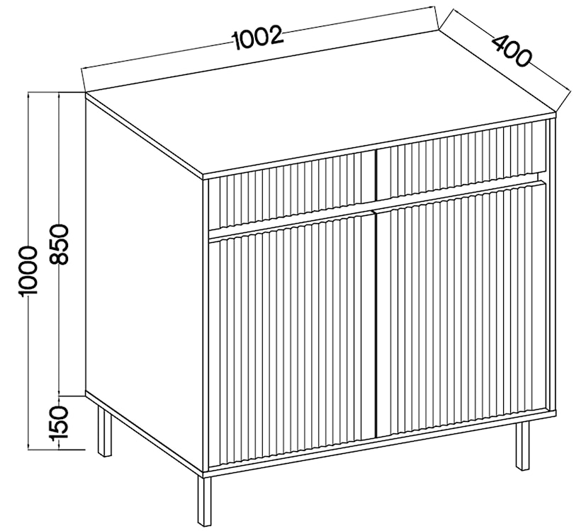Komoda dwudrzwiowa Osaka z dwiema szufladami i ryflowanymi frontami 100 cm dąb evoke na czarnych nogach  - zdjęcie 9