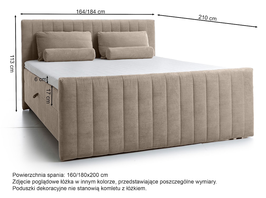 Łóżko kontynentalne Lullabino 160x200 z pojemnikami i topperem szarobeżowe sztruks  - zdjęcie 6