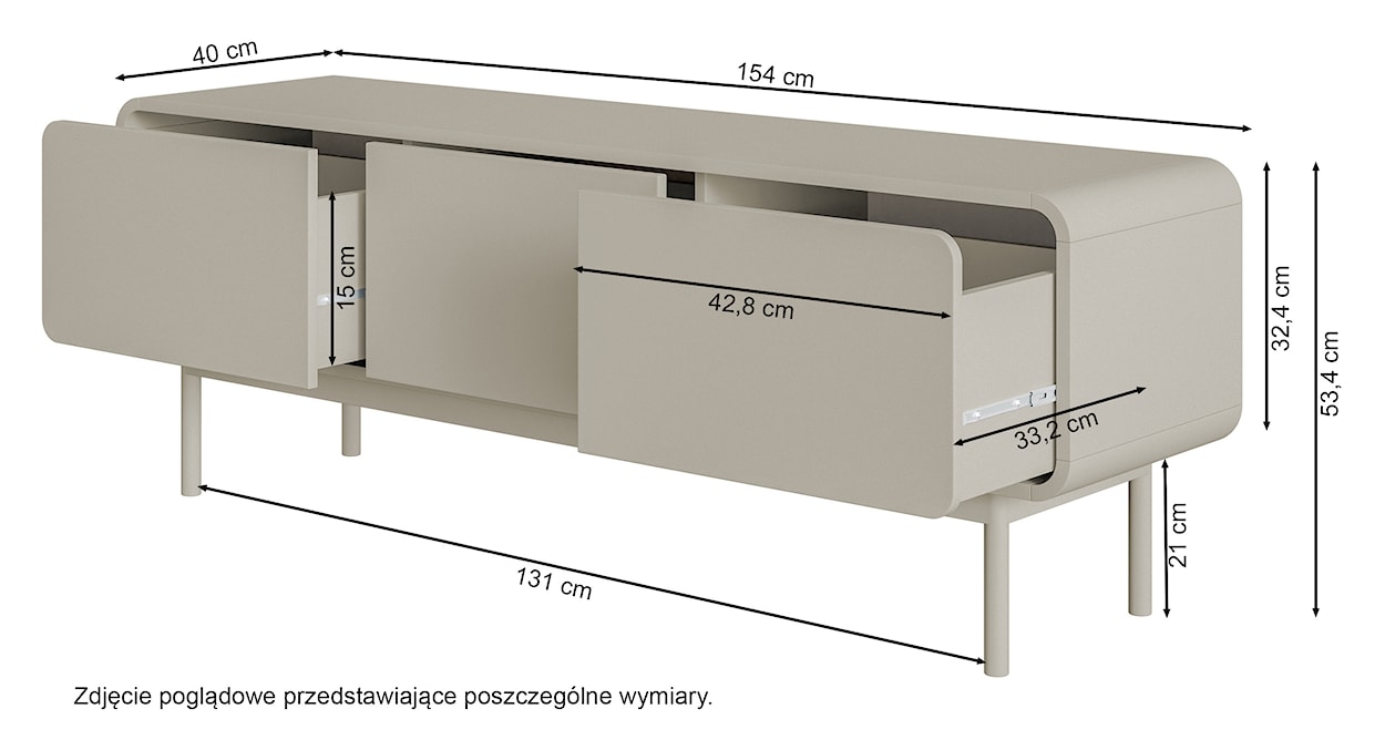 Szafka RTV Oro 154 cm z trzema szufladami na nóżkach szary beż  - zdjęcie 7