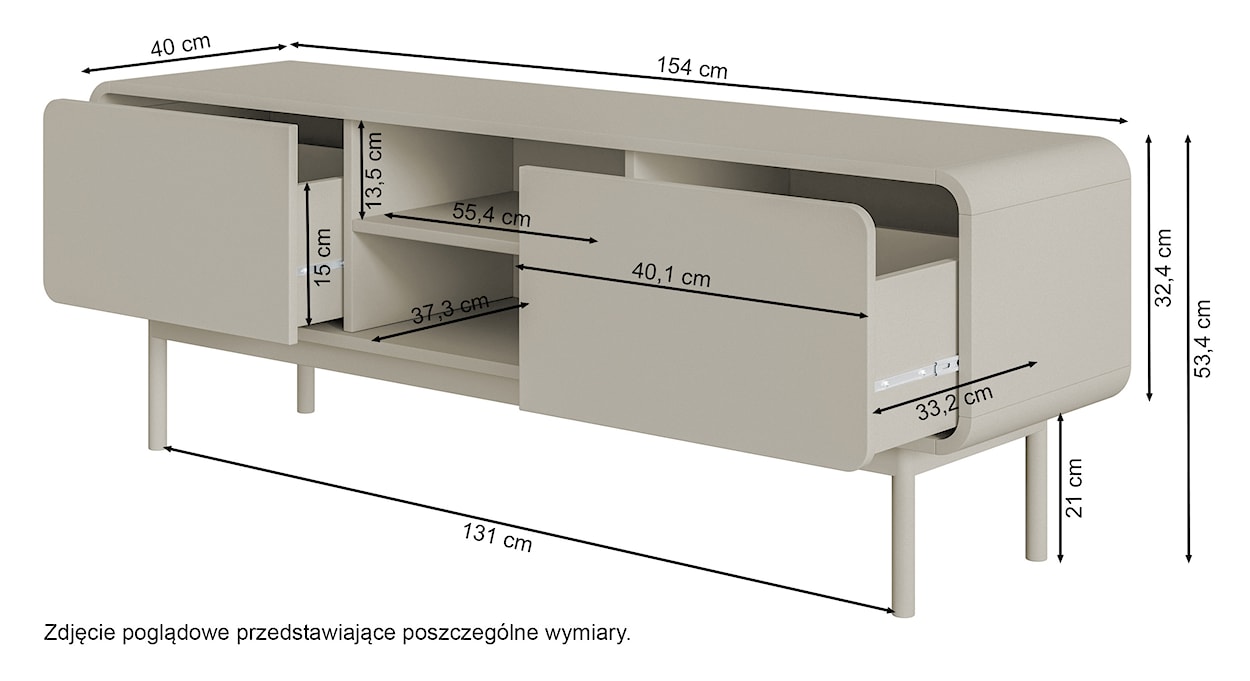 Szafka RTV Oro 154 cm z dwiema szufladami i wnęką na nóżkach kaszmir  - zdjęcie 8