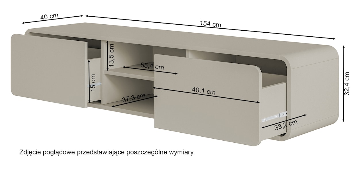 Szafka RTV Oro 154 cm z dwiema szufladami i wnęką wisząca czarna  - zdjęcie 7