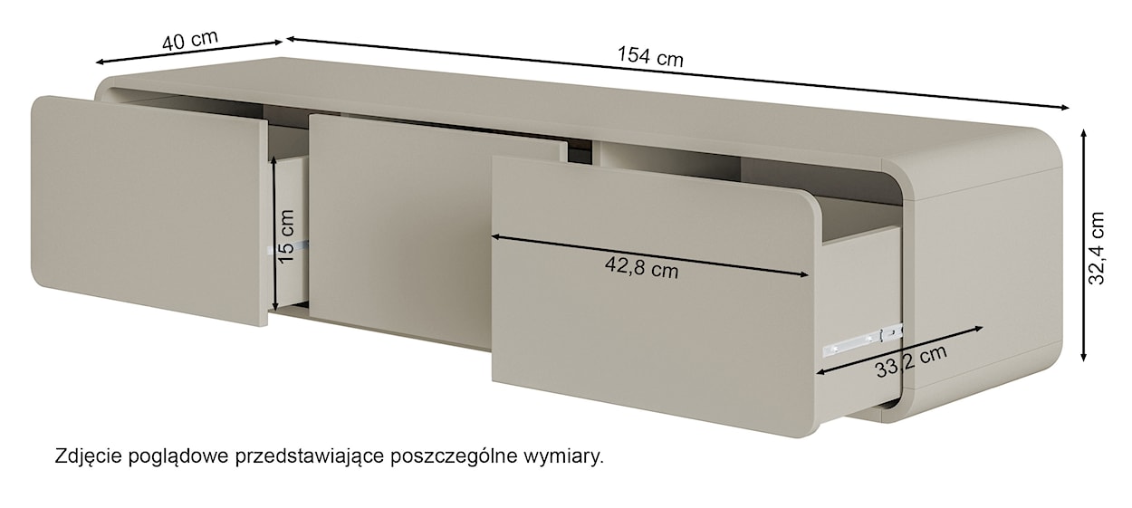 Szafka RTV Oro 154 cm z trzema szufladami wisząca czarna  - zdjęcie 7