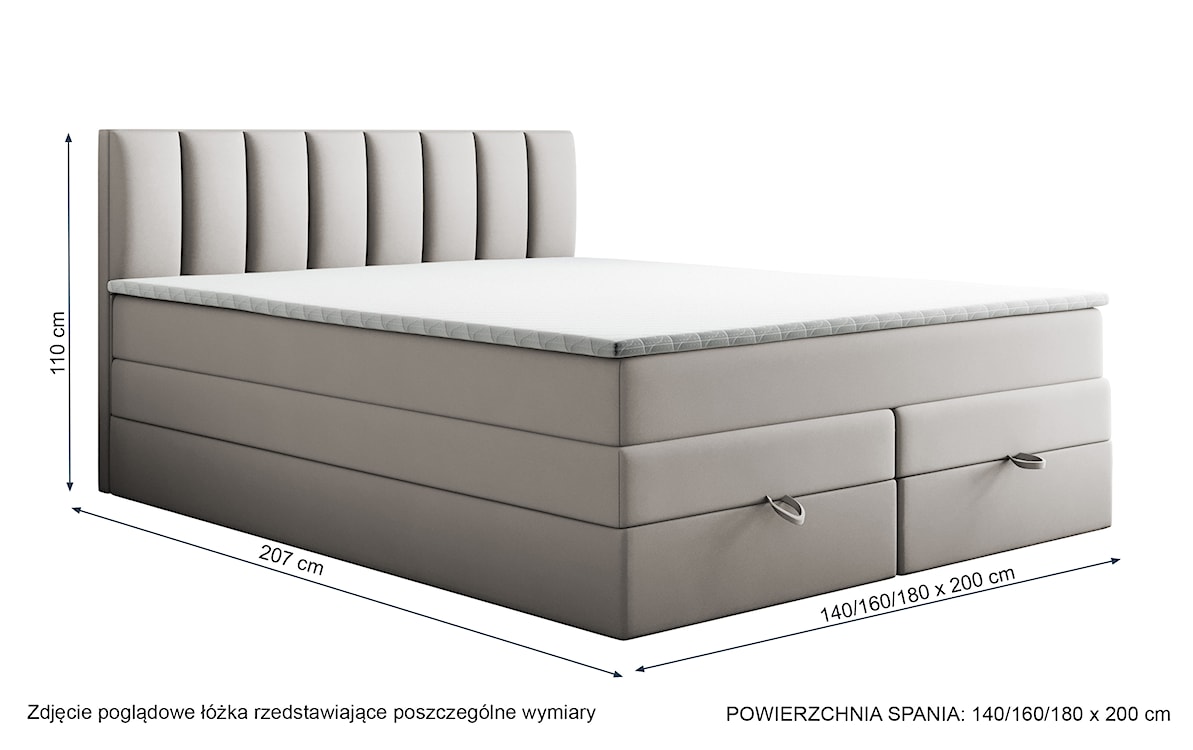 Łóżko kontynentalne 140x200 cm Resoluto z pojemnikami materacami bonellowymi i kieszeniowym oliwkowe welur hydrofobowy  - zdjęcie 6