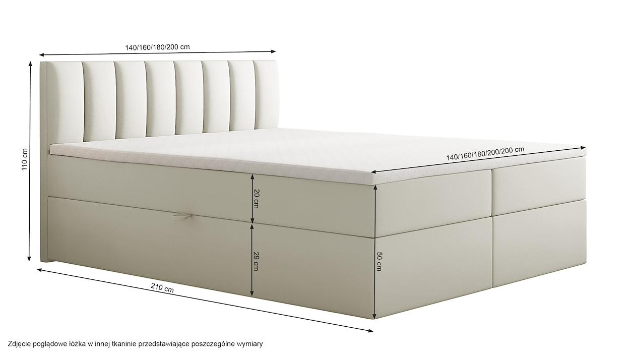 Łóżko kontynentalne 200x200 cm Carbini z pojemnikami  i materacem kieszeniowym grafitowe welur hydrofobowy  - zdjęcie 5