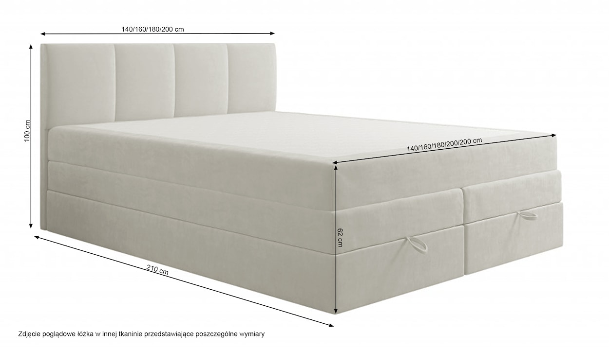 Łóżko kontynentalne 140x200 cm Feliceto z pojemnikami materacami bonellowymi i kieszeniowym czarne welur hydrofobowy  - zdjęcie 4