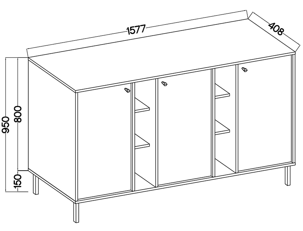 Komoda trzydrzwiowa Oktio z półkami 159 cm czarny grafit na złotych nogach  - zdjęcie 6