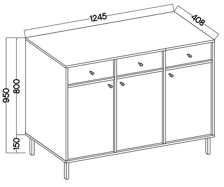 Komoda trzydrzwiowa Oktio z trzema szufladami 125 cm beż piaskowy na złotych nogach  - zdjęcie 10