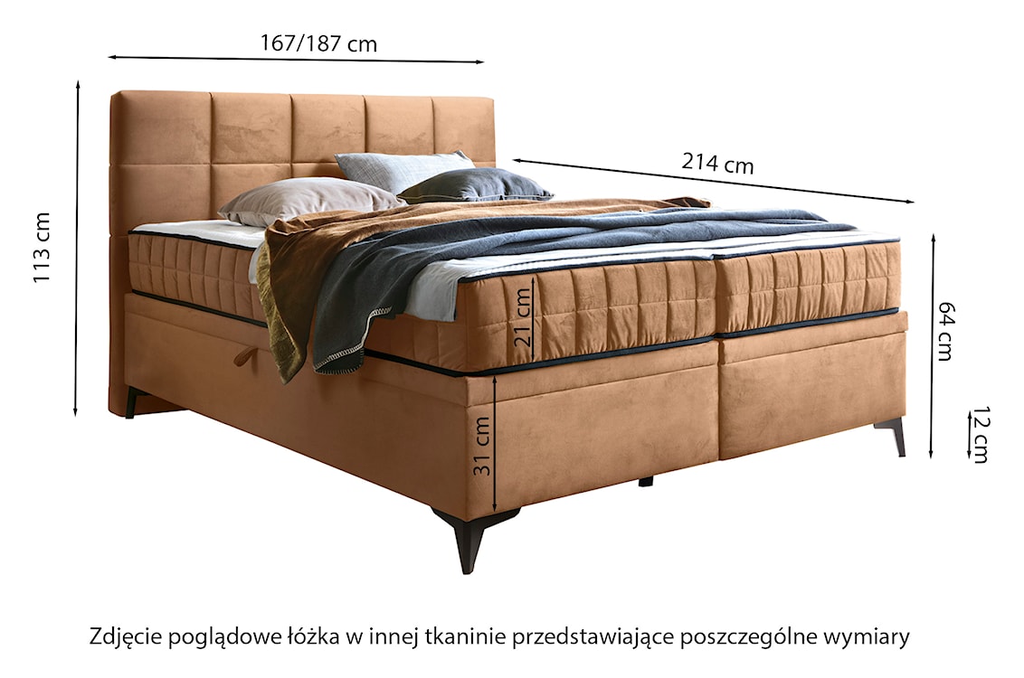 Łóżko kontynentalne 160x200 cm Beriano z pojemnikami i materacem popielate welur  - zdjęcie 6