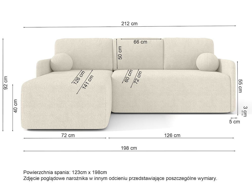 Narożnik z funkcją spania Bloom L-kształtny z pojemnikiem kremowy boucle uniwersalny  - zdjęcie 7