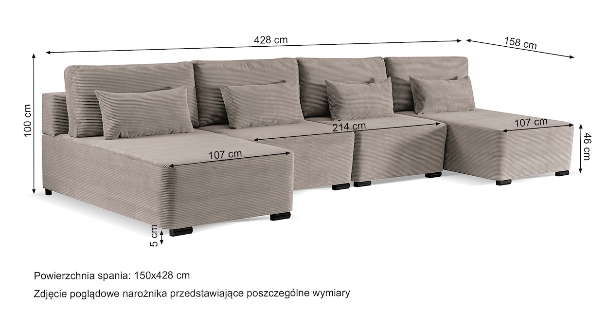 Narożnik z funkcją spania Moduliano U-kształtny duży z pojemnikiem uniwersalny czarny sztruks  - zdjęcie 8