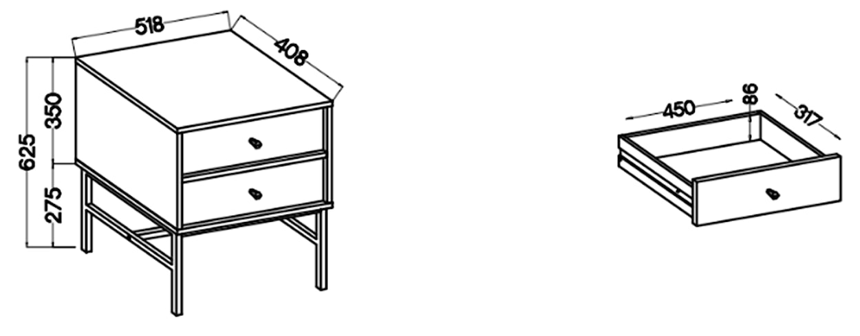 Szafka nocna Oktio z dwiema szufladami 52 cm czarny grafit na złotych nogach  - zdjęcie 6