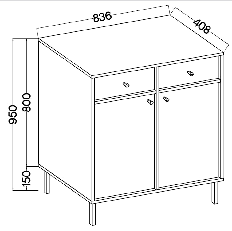 Komoda dwudrzwiowa Oktio z dwiema szufladami 84 cm czarny grafit na złotych nogach  - zdjęcie 6