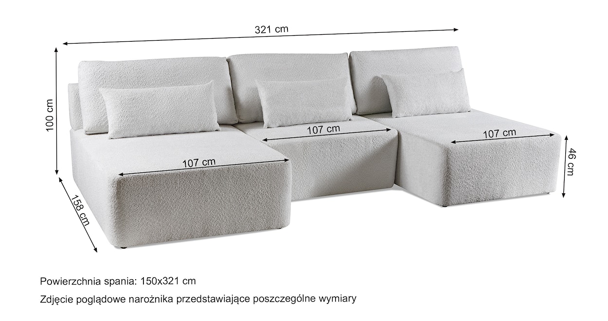 Narożnik z funkcją spania Moduliano U-kształtny z pojemnikiem uniwersalny beżowy boucle  - zdjęcie 6