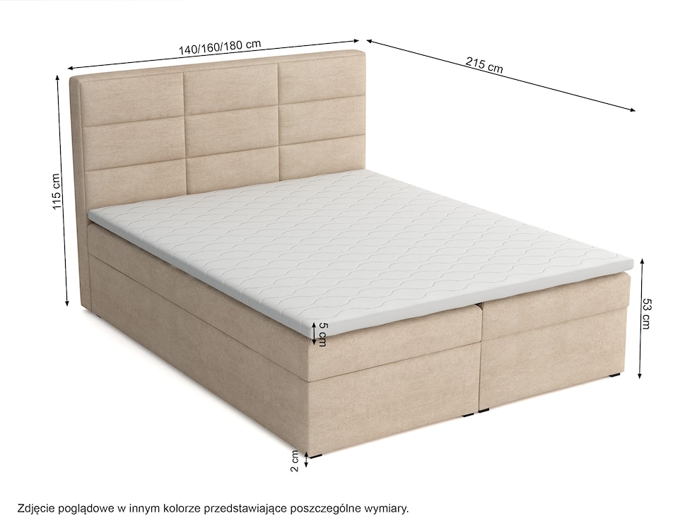 Łóżko kontynentalne 140x200 cm Suvereto z pojemnikami i topperem beżowe welur łatwoczyszczący  - zdjęcie 4