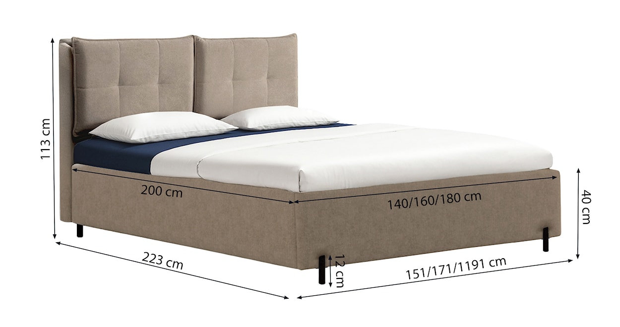 Łóżko tapicerowane z regulowanymi zagłówkami 140x200 cm Belleo z pojemnikiem ciemnobeżowe szenil hydrofobowy  - zdjęcie 8