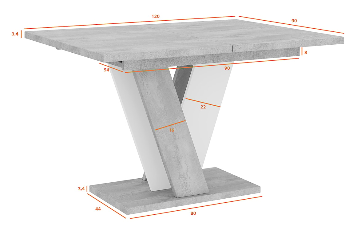 Stół rozkładany Viney 120-160x90 cm beton/biały  - zdjęcie 11