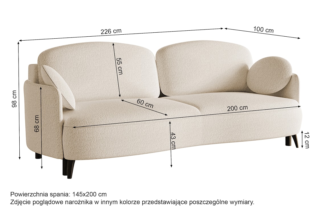 Kanapa rozkładana trzyosobowa Raviolo z pojemnikiem kremowa boucle nóżki czarne  - zdjęcie 7