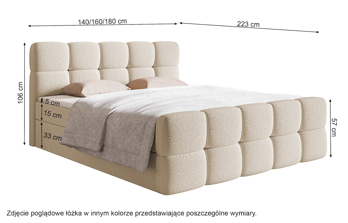 Łóżko kontynentalne 180x200 cm Cloudy z pojemnikami i topperem brązowe boucle  - zdjęcie 6
