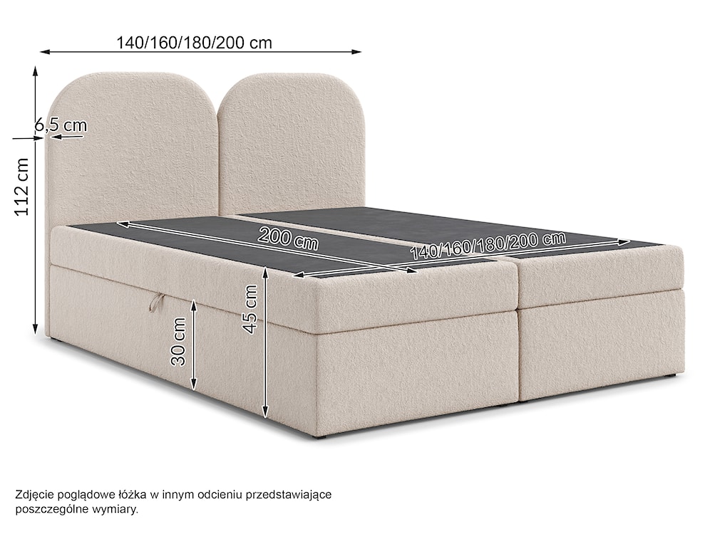 Łóżko kontynentalne 200x200 cm Bumblo z pojemnikami i topperem szare boucle  - zdjęcie 5