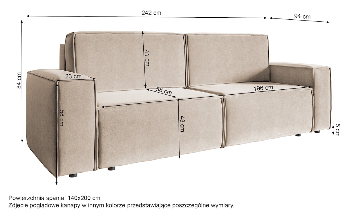 Kanapa rozkładana trzyosobowa Copertino czarna welur hydrofobowy  - zdjęcie 6