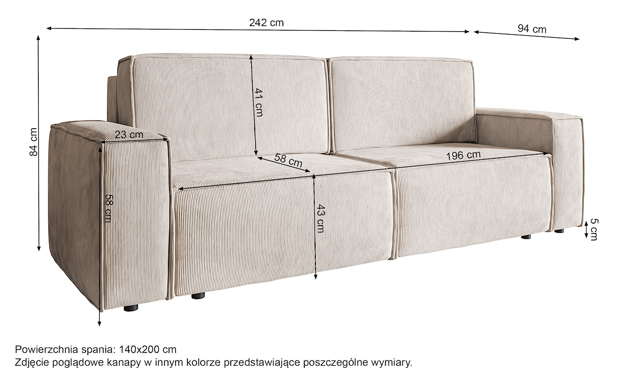 Kanapa rozkładana trzyosobowa Copertino beżowa sztruks  - zdjęcie 8