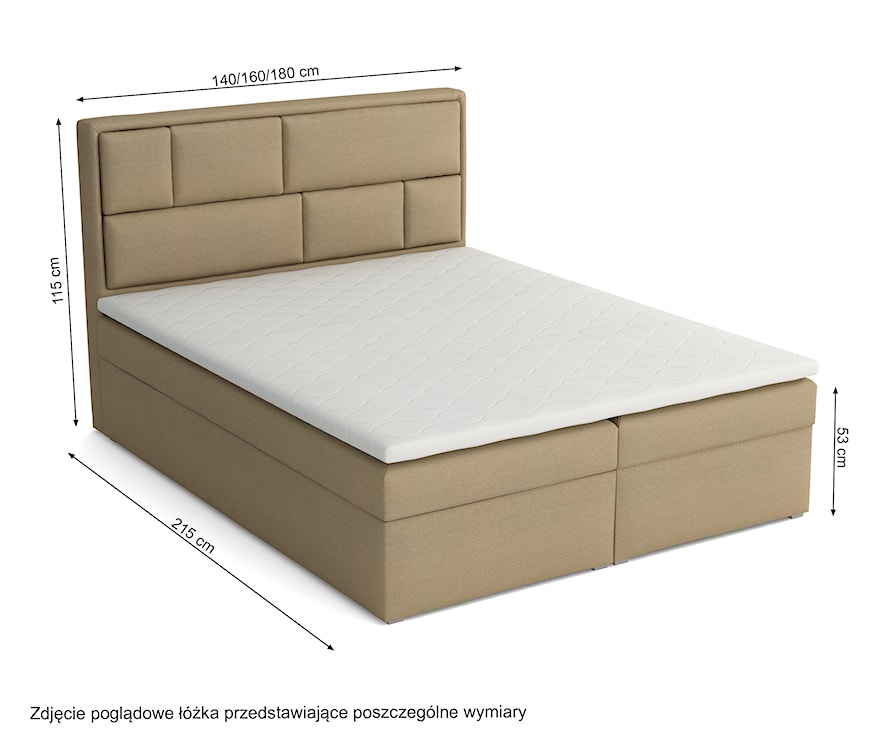 Łóżko kontynentalne 160x200 cm Nubero z pojemnikami i topperem beżowe plecionka hydrofobowe  - zdjęcie 4