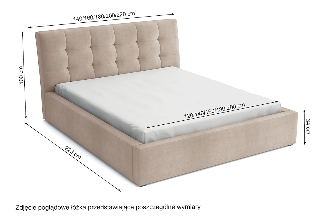 Łóżko tapicerowane 200x200 cm Nabbe jasnoszare velvet hydrofobowe  - zdjęcie 4