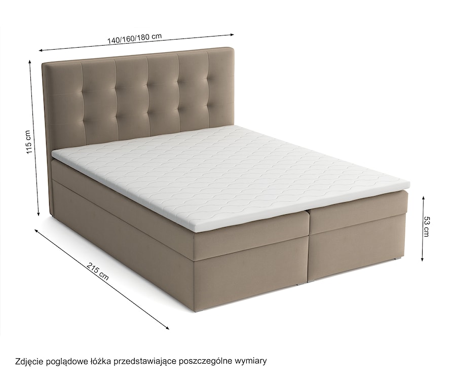 Łóżko kontynentalne 160x200 cm Nabbe z pojemnikami i topperem czarne welur  - zdjęcie 4