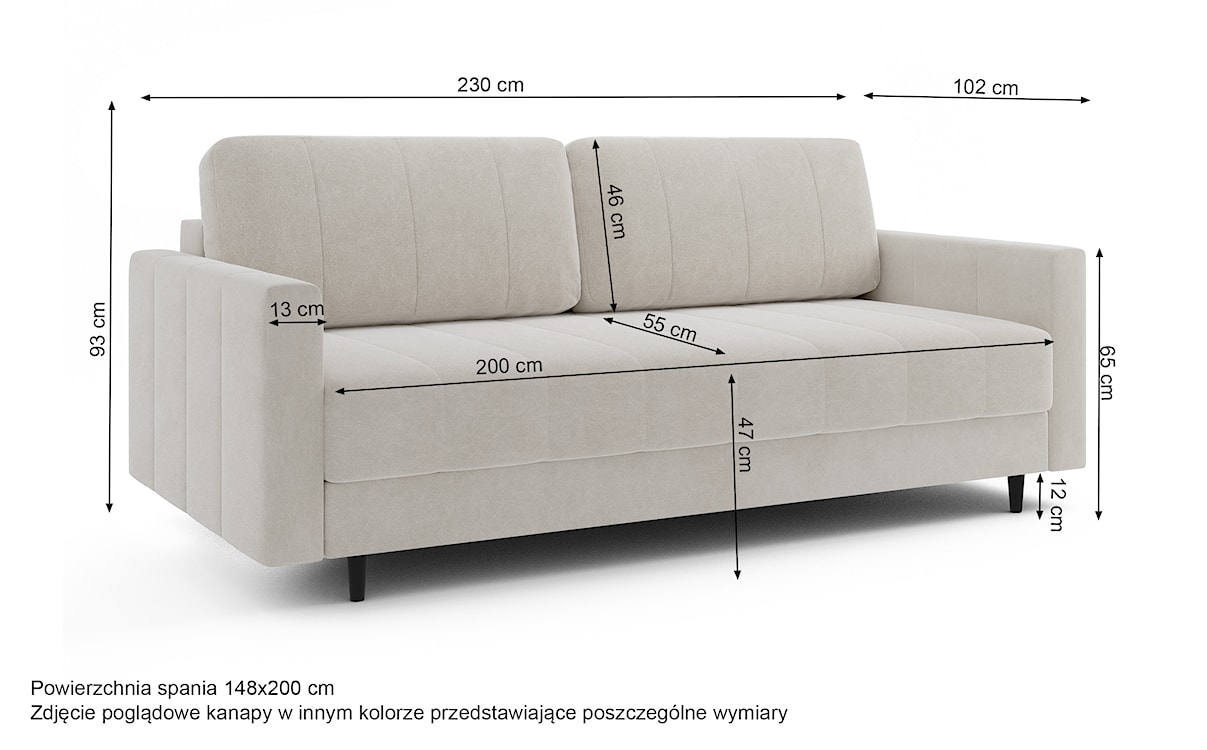 Kanapa rozkładana trzyosobowa Ambon z pojemnikiem beżowa welur łatwoczyszczący  - zdjęcie 6