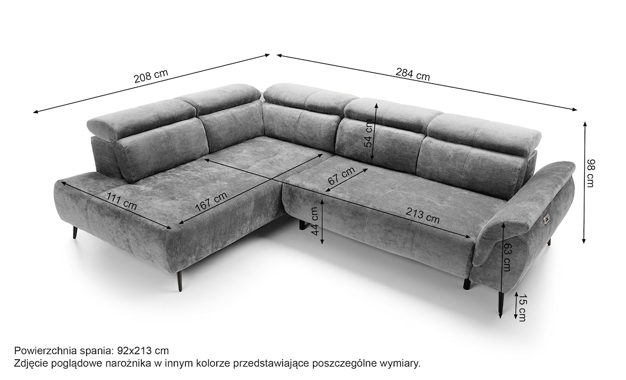 Narożnik z funkcją spania Mamutio L-kształtny z boczkiem i elektrycznie wysuwanym siedziskiem szary szenil lewostronny  - zdjęcie 8