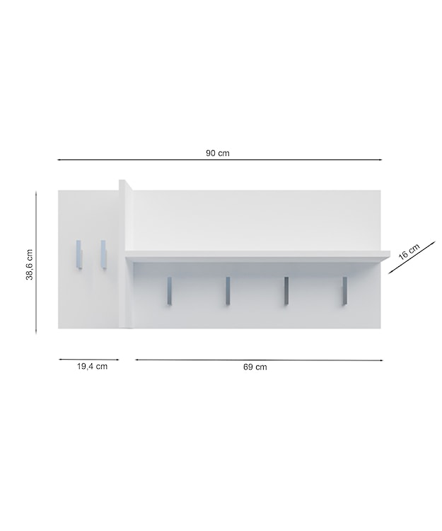 Wieszak ścienny Holt 90 cm z półką biały  - zdjęcie 5