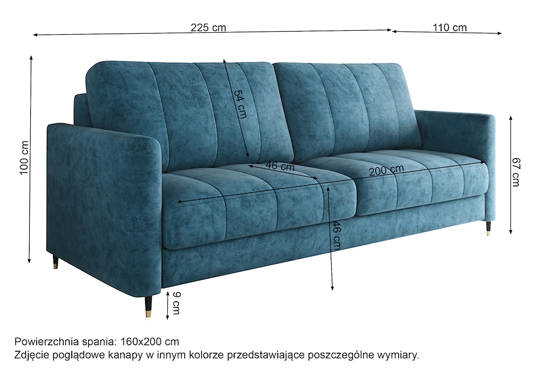 Kanapa rozkładana trzyosobowa Pasito z pojemnikiem oliwkowa welur  - zdjęcie 4