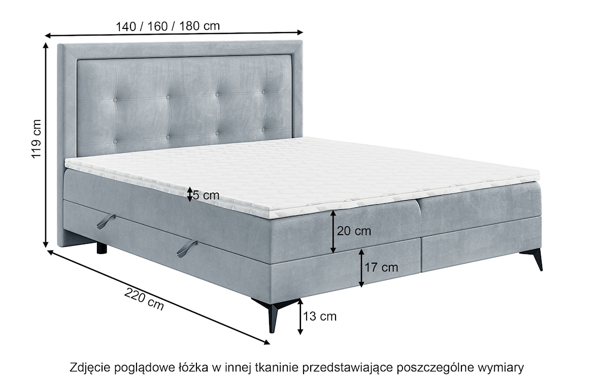 Łóżko kontynentalne 140x200 cm Fanone z pojemnikami i topperem beżowe welur hydrofobowy  - zdjęcie 7