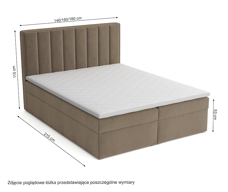 Łóżko kontynentalne 160x200 cm Rinus z pojemnikami i topperem beżowe welur  - zdjęcie 4