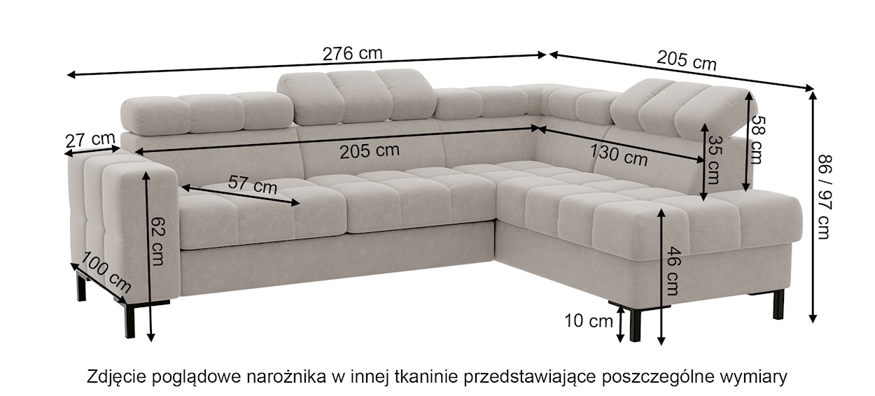 Narożnik z funkcją spania Talamanca L-kształtny z pojemnikiem i regulowanymi zagłówkami jasnobeżowy w tkaninie łatwoczyszczącej prawostronny  - zdjęcie 7