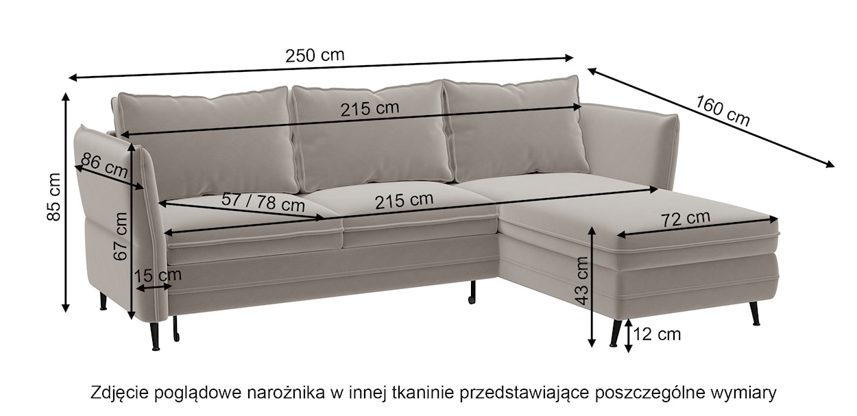 Narożnik z funkcją spania Arenosa L-kształtny z pojemnikiem uniwersalny beżowy welur hydrofobowy  - zdjęcie 7