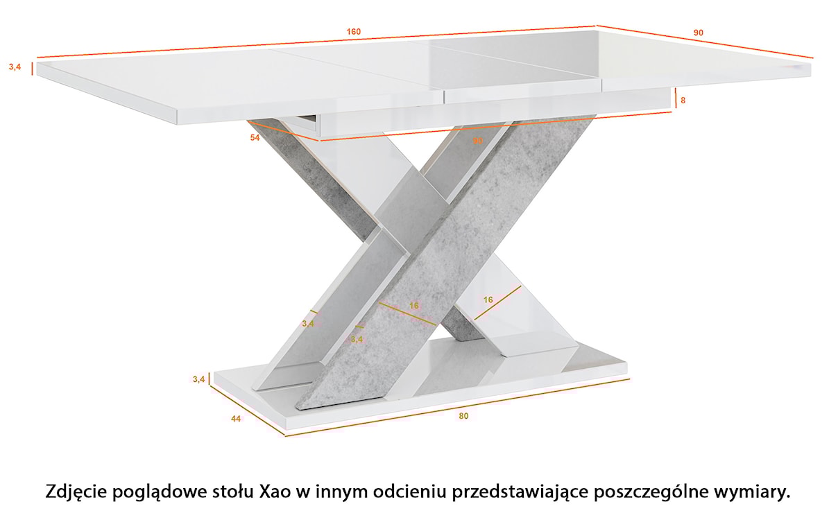 Stół rozkładany Xao 120-160x90 cm beton/biały  - zdjęcie 12