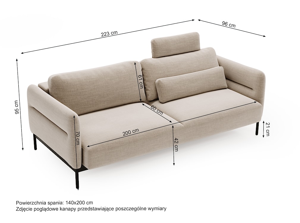 Kanapa rozkładana trzyosobowa Solianero z pufą beżowa szenil  - zdjęcie 8