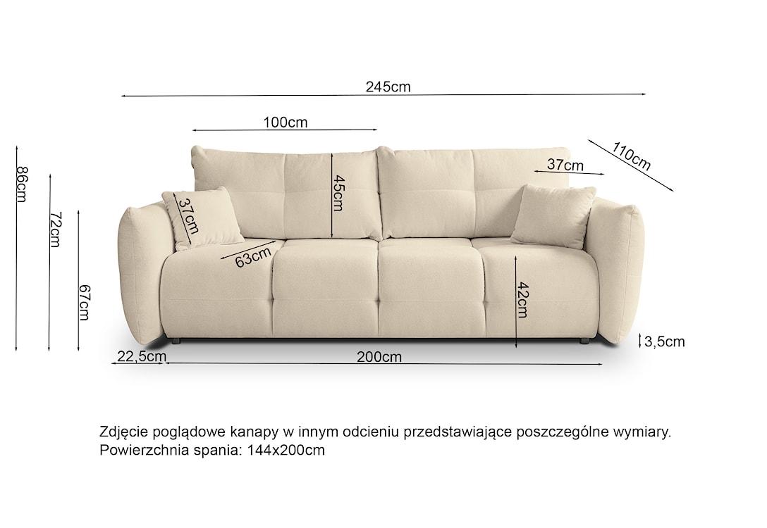 Kanapa rozkładana trzyosobowa Mollete z pojemnikiem beżowy szenil  - zdjęcie 8