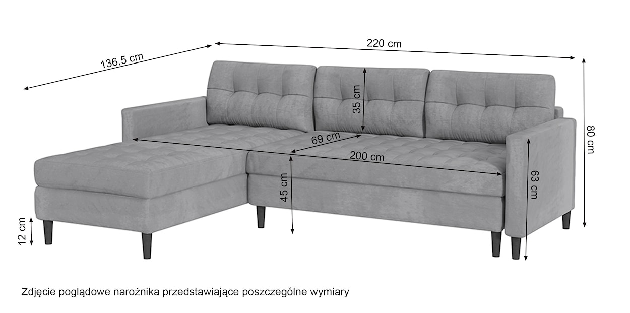 Narożnik Kopenhaga na czarnych nogach uniwersalny oliwkowy welur hydrofobowy  - zdjęcie 3