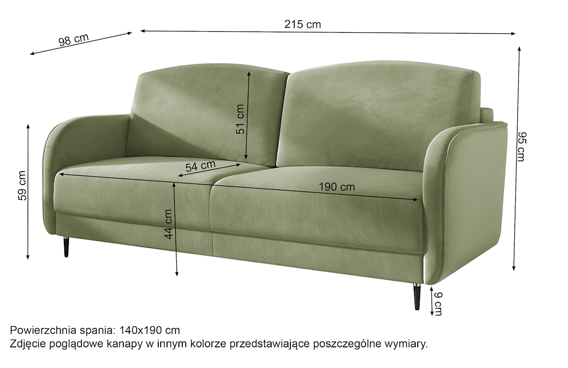 Kanapa rozkładana trzyosobowa Dolmino z pojemnikiem oliwkowa welur łatwoczyszczący hydrofobowy  - zdjęcie 4