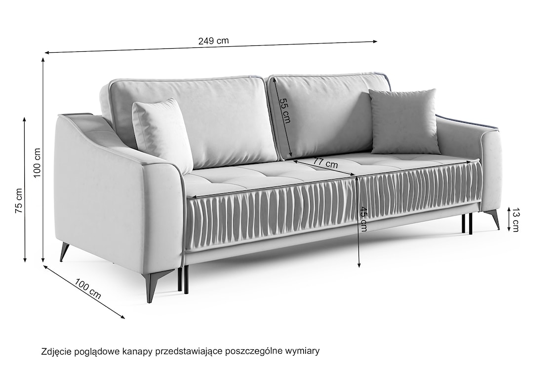 Kanapa rozkładana trzyosobowa Louisos z pojemnikiem kremowa hydrofobowa  - zdjęcie 8