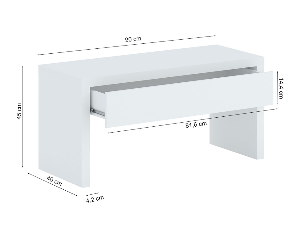 Ławka Holt 90 cm z szufladą biała  - zdjęcie 5
