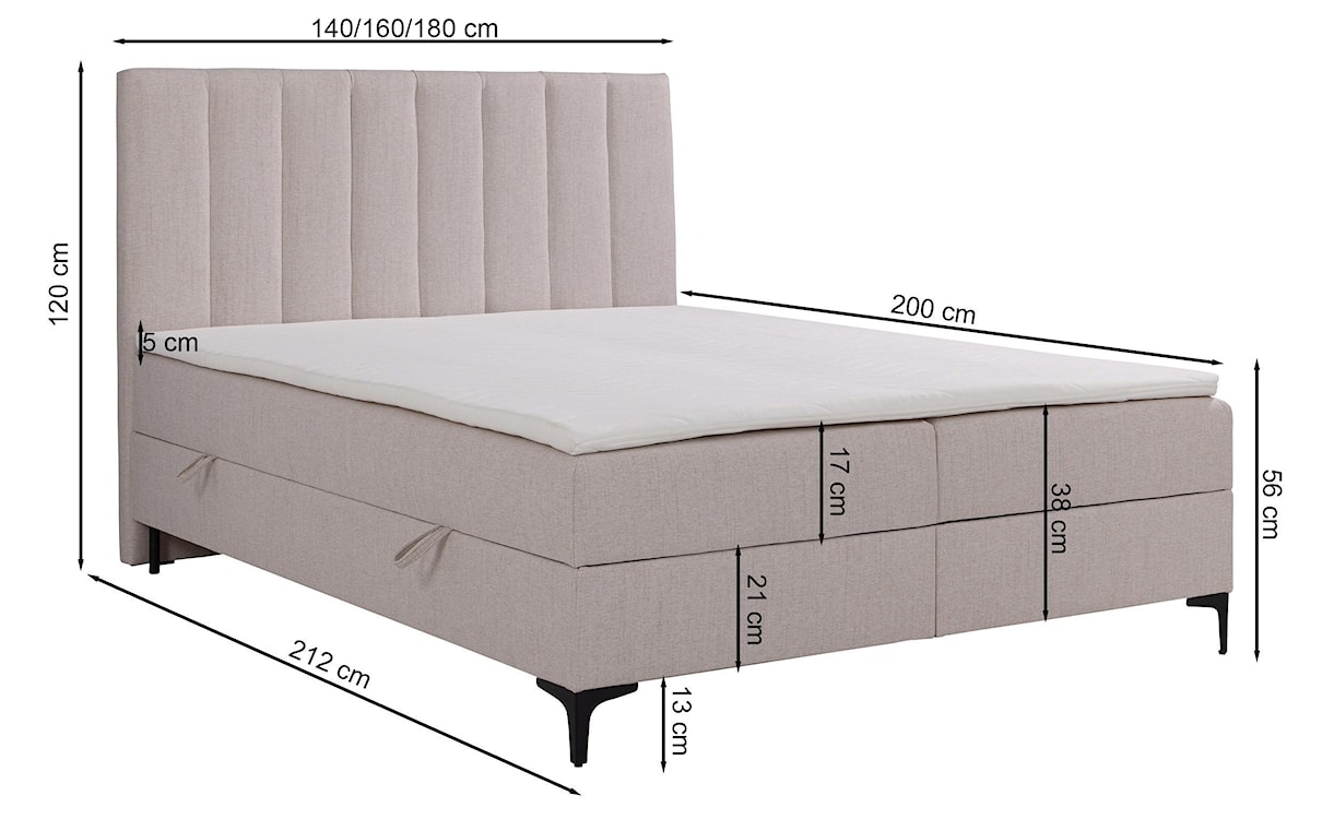 Łóżko kontynentalne 160x200 cm Lorentes z pojemnikiem i topperem kremowe plecionka  - zdjęcie 8