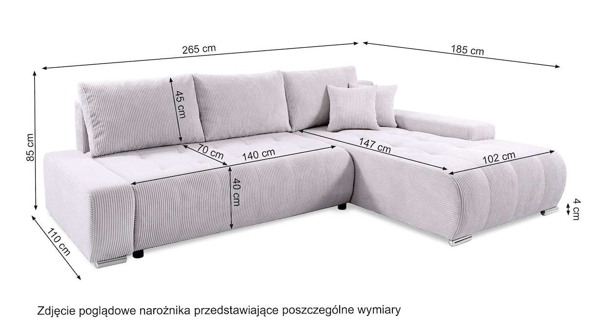 Narożnik z funkcją spania Magliano L-kształtny z pojemnikiem miedziany sztruks lewostronny  - zdjęcie 7